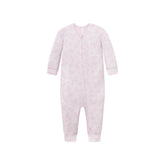 SKIMS SLEEP BABY ONESIE | SNOW DELICATE FLORAL PRINT FLAT ON A WHITE BACKGROUND @ | FOCUS: 0.0, 1.0, 0.9