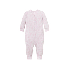 SKIMS SLEEP BABY ONESIE | SNOW DELICATE FLORAL PRINT FLAT ON A WHITE BACKGROUND @ | FOCUS: 0.0, 1.0, 0.9