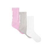 NikeSKIMS ACCESSORIES DRI-FIT CREW SOCK 3-PACK | BUBBLE GUM MULTI LAYS FLAT ON A WHITE BACKGROUND | FLT @ | FOCUS: 0.0, 1.0, 0.9
