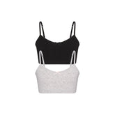COTTON SEAMLESS GIRLS BRALETTE 2-PACK | LIGHT HEATHER GREY AND SOOT FLAT ON A WHITE BACKGROUND @ | FLT