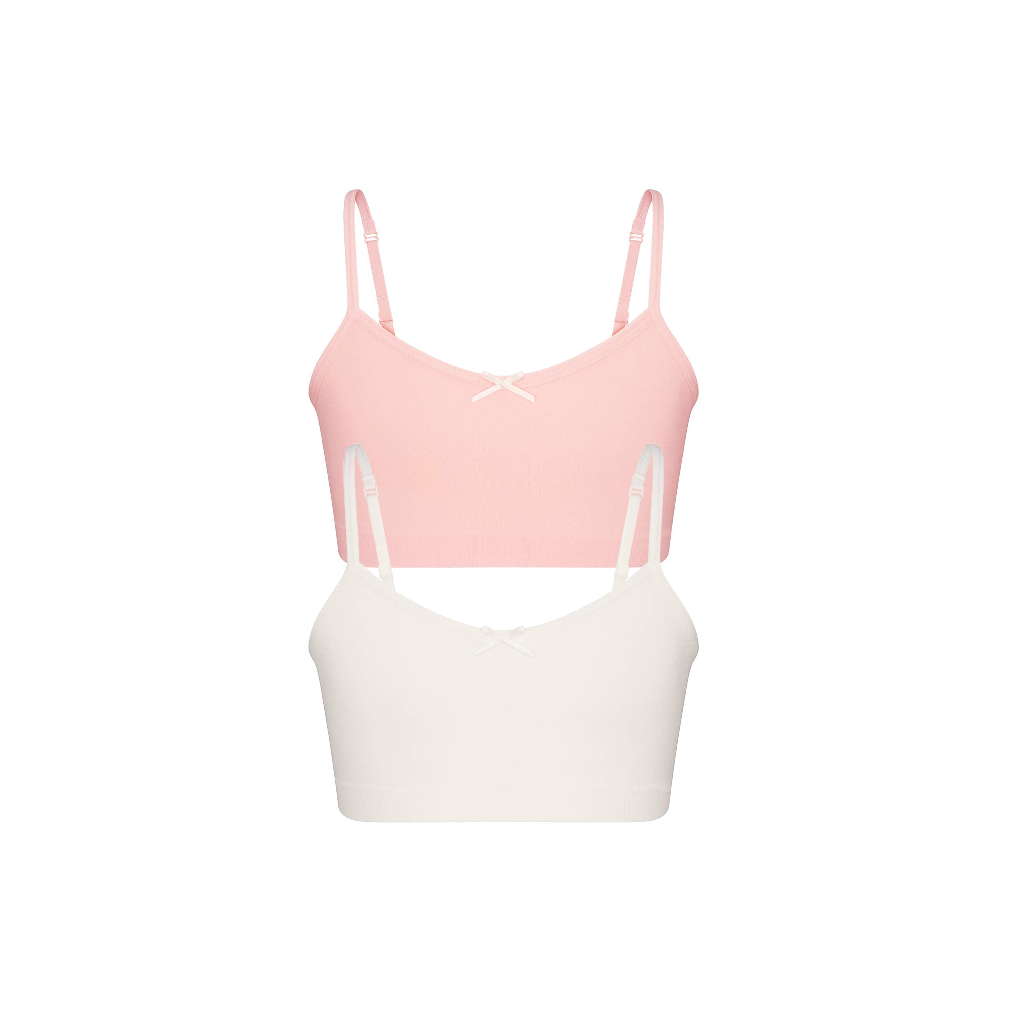 COTTON SEAMLESS GIRLS BRALETTE 2-PACK | MARBLE AND BALLET FLAT ON A WHITE BACKGROUND @ | FLT