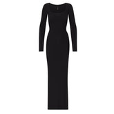 SOFT LOUNGE LONG SLEEVE DRESS | ONYX LAYS FLAT ON A WHITE BACKGROUND | FLT