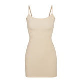 FITS EVERYBODY SLIP DRESS | SAND (MINI DRESSES) LAYS FLAT ON A WHITE BACKGROUND | FLT