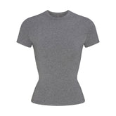 COTTON JERSEY T-SHIRT | DARK HEATHER GREY FLAT ON A WHITE BACKGROUND | FLT