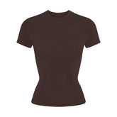 COTTON JERSEY T-SHIRT | ESPRESSO FLAT ON A WHITE BACKGROUND | FLT