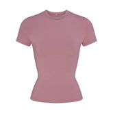 COTTON JERSEY T-SHIRT | MUTED MAUVE FLAT ON A WHITE BACKGROUND | FLT