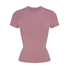 COTTON JERSEY T-SHIRT | MUTED MAUVE FLAT ON A WHITE BACKGROUND | FLT
