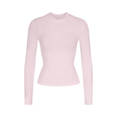 COTTON JERSEY LONG SLEEVE T-SHIRT | CHERRY BLOSSOM FLAT ON A WHITE BACKGROUND | FLT