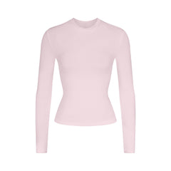 COTTON JERSEY LONG SLEEVE T-SHIRT | CHERRY BLOSSOM FLAT ON A WHITE BACKGROUND | FLT