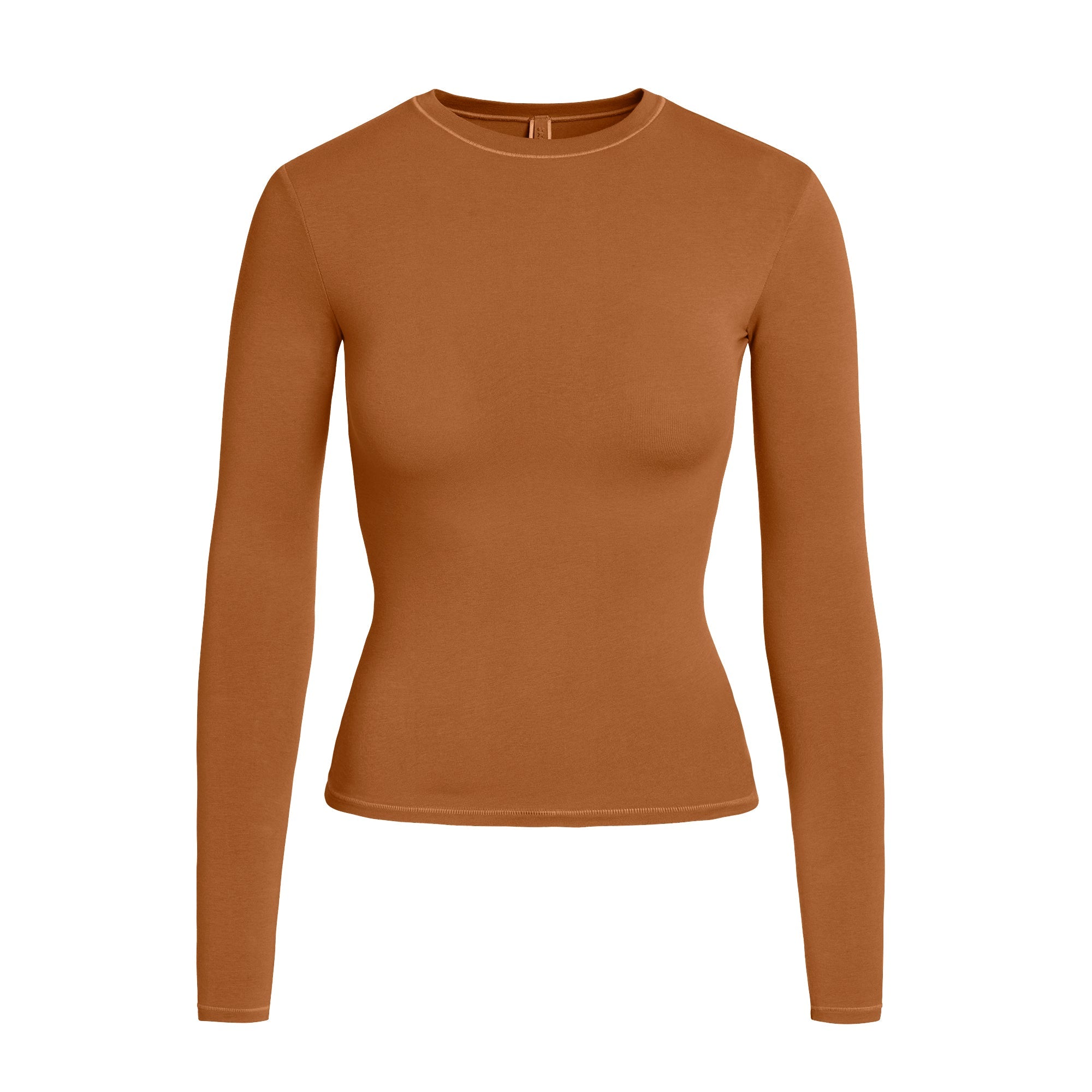 COTTON JERSEY LONG SLEEVE T-SHIRT | CHAI FLAT ON A WHITE BACKGROUND | FLT