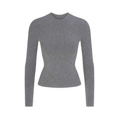 COTTON JERSEY LONG SLEEVE T-SHIRT | DARK HEATHER GREY FLAT ON A WHITE BACKGROUND | FLT
