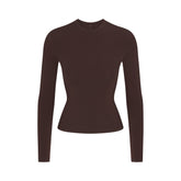 COTTON JERSEY LONG SLEEVE T-SHIRT | ESPRESSO FLAT ON A WHITE BACKGROUND | FLT