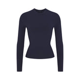 COTTON JERSEY LONG SLEEVE T-SHIRT | NAVY FLAT ON A WHITE BACKGROUND | FLT