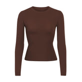 FITS EVERYBODY LONG SLEEVE T-SHIRT | COCOA (LONG SLEEVE T-SHIRTS, TOPS) LAYS FLAT ON A WHITE BACKGROUND | FLT