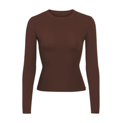 FITS EVERYBODY LONG SLEEVE T-SHIRT | COCOA (LONG SLEEVE T-SHIRTS, TOPS) LAYS FLAT ON A WHITE BACKGROUND | FLT
