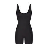 COOL SHAPEWEAR MID THIGH BODYSUIT | ONYX FLAT ON A WHITE BACKGROUND | FLT