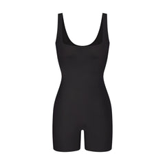 COOL SHAPEWEAR MID THIGH BODYSUIT | ONYX FLAT ON A WHITE BACKGROUND | FLT