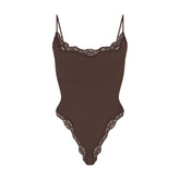FITS EVERYBODY LACE CAMI BODYSUIT | ESPRESSO FLAT ON A WHITE BACKGROUND | FLT
