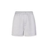 WOVEN SHINE LACE BOXER | SILVER TRIPLE PINSTRIPE FLAT ON A WHITE BACKGROUND | FLT