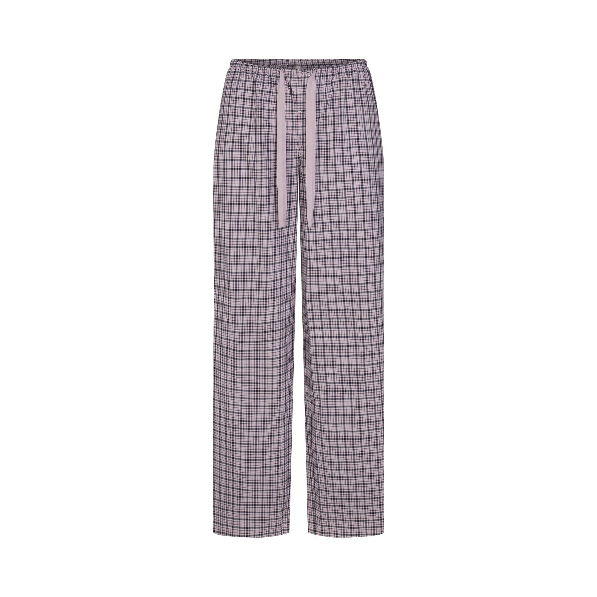 COTTON POPLIN SLEEP OVERSIZED PANT | IRIS MICA NAVY CHECK & LAYS FLAT ON A WHITE BACKGROUND | FLT