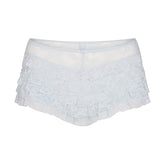 STRETCH LACE RUFFLE SHORT | POWDER BLUE FLAT ON A WHITE BACKGROUND | FLT