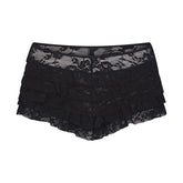 STRETCH LACE RUFFLE SHORT | SOOT FLAT ON A WHITE BACKGROUND | FLT