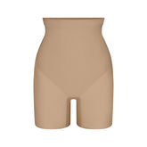 SKIMS BODY CORE SCULPT MID RISE SHORT | CLAY FLAT ON A WHITE BACKGROUND | FLT | FLT