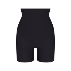 SKIMS BODY CORE SCULPT MID RISE SHORT | ONYX FLAT ON A WHITE BACKGROUND | FLT | FLT