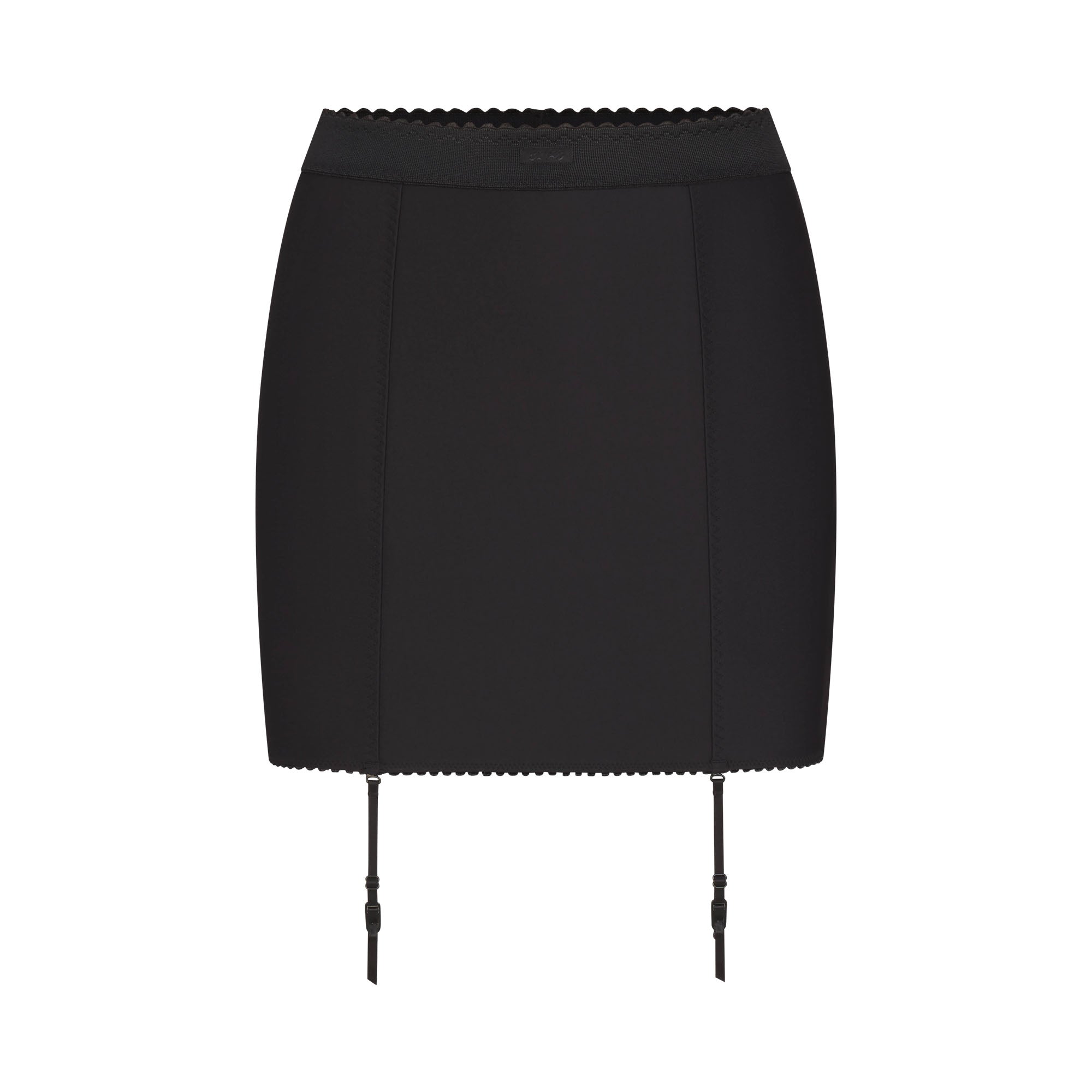 SKIMS BODY MINI GARTER SKIRT | ONYX FLAT ON A WHITE BACKGROUND | FLT