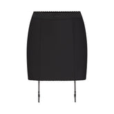 SKIMS BODY MINI GARTER SKIRT | ONYX FLAT ON A WHITE BACKGROUND | FLT