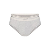SKIMS COTTON MENS RIB BRIEF | LIGHT HEATHER GREY FLAT ON A WHITE BACKGROUND | FLT