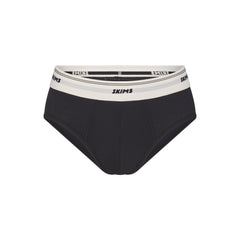SKIMS COTTON MENS RIB BRIEF | ONYX FLAT ON A WHITE BACKGROUND | FLT