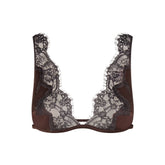 SILK LACE PLUNGE BRALETTE | ESPRESSO CONTRAST FLAT ON A WHITE BACKGROUND | FLT