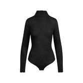 SHEER MODAL LONG SLEEVE TURTLENECK BODYSUIT | ONYX FLAT ON A WHITE BACKGROUND | FLT