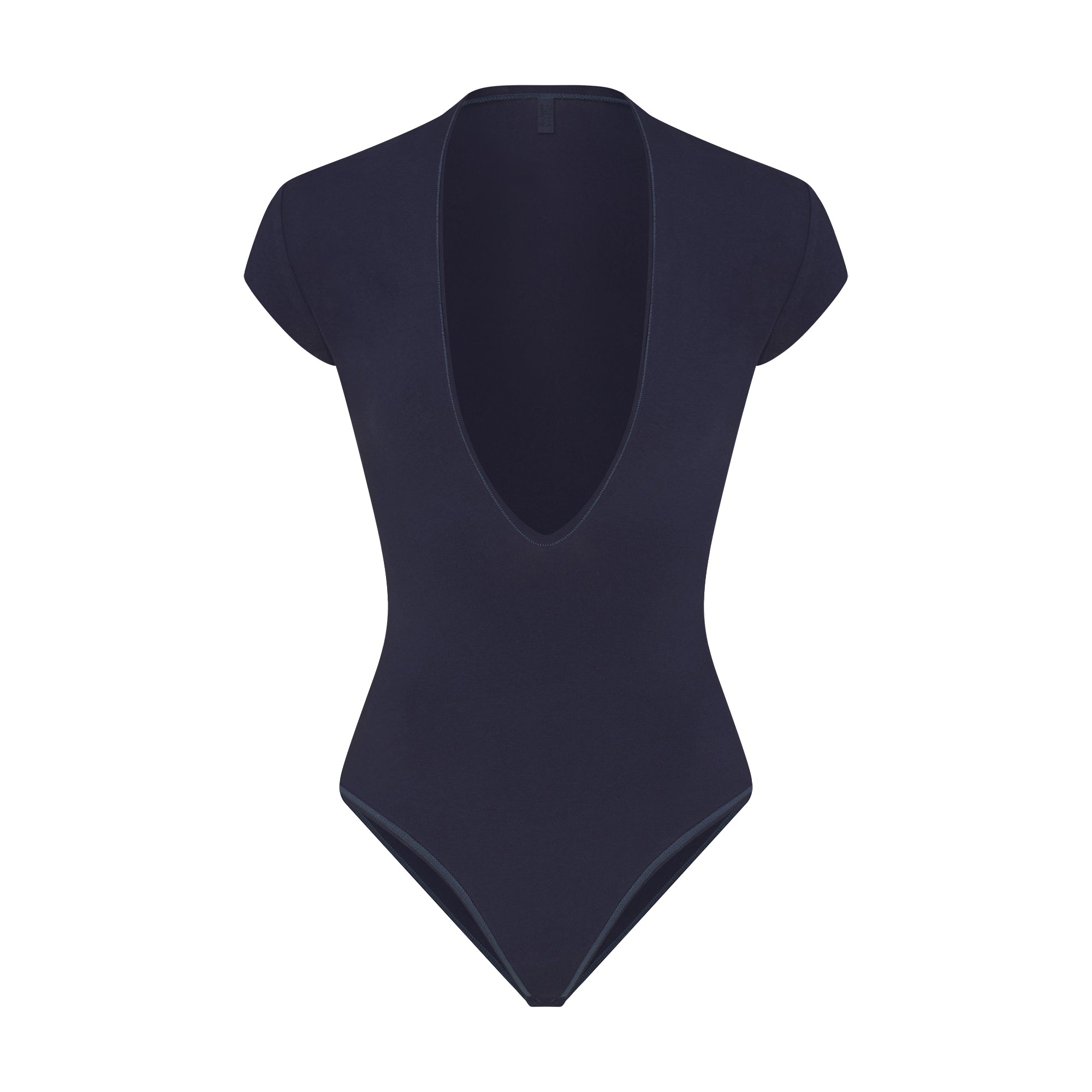 COTTON JERSEY DEEP PLUNGE BODYSUIT | NAVY FLAT ON A WHITE BACKGROUND | FLT