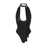 CUPRO JERSEY HALTER BODYSUIT | OBSIDIAN FLAT ON A WHITE BACKGROUND | FLT