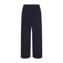 COTTON FLEECE OVERSIZED STRAIGHT LEG PANT | NAVY & LAYS FLAT ON A WHITE BACKGROUND | FLT