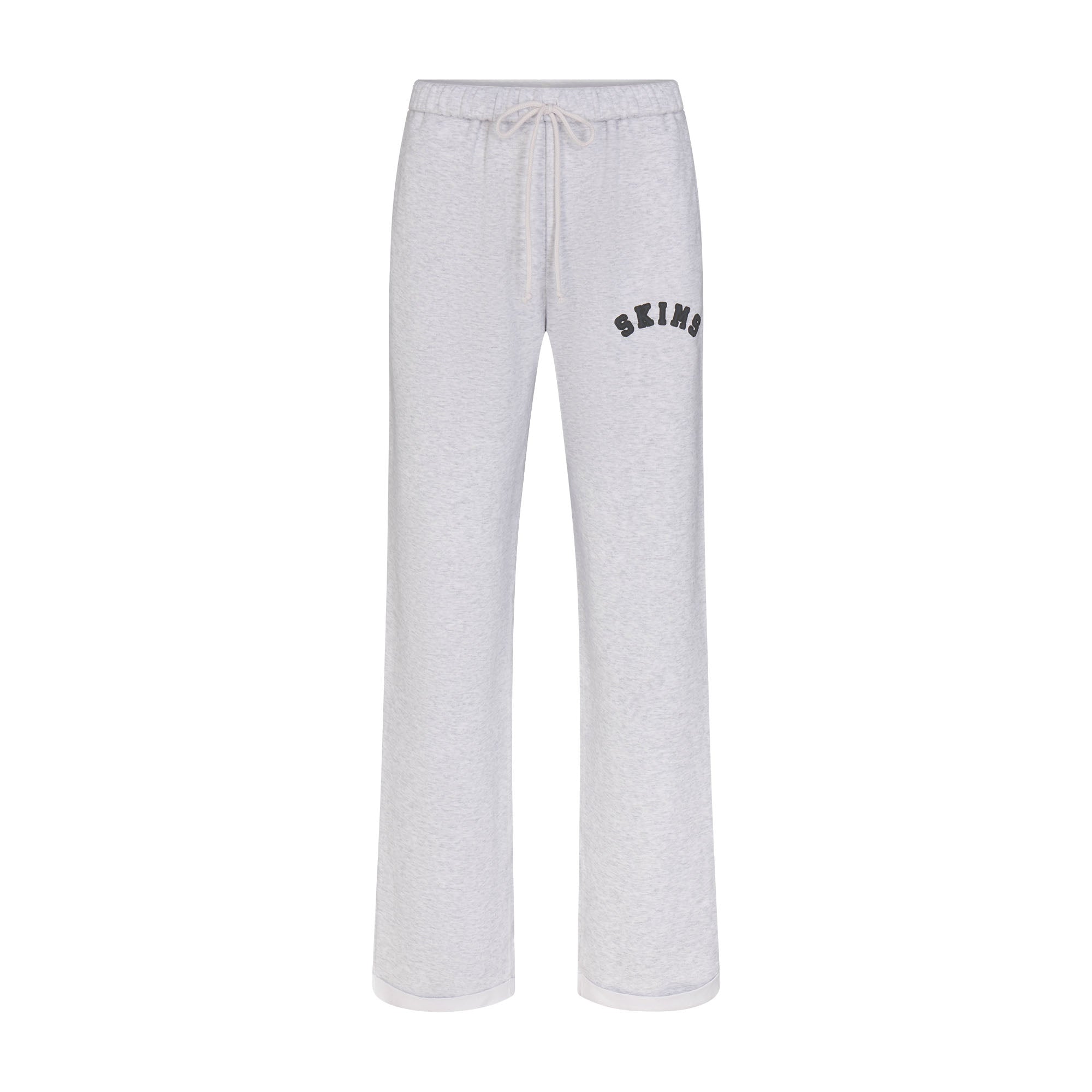 COTTON FLEECE CLASSIC STRAIGHT LEG PANT | LIGHT HEATHER GREY WITH ONYX LOGO FLAT ON A WHITE BACKGROUND | FLT