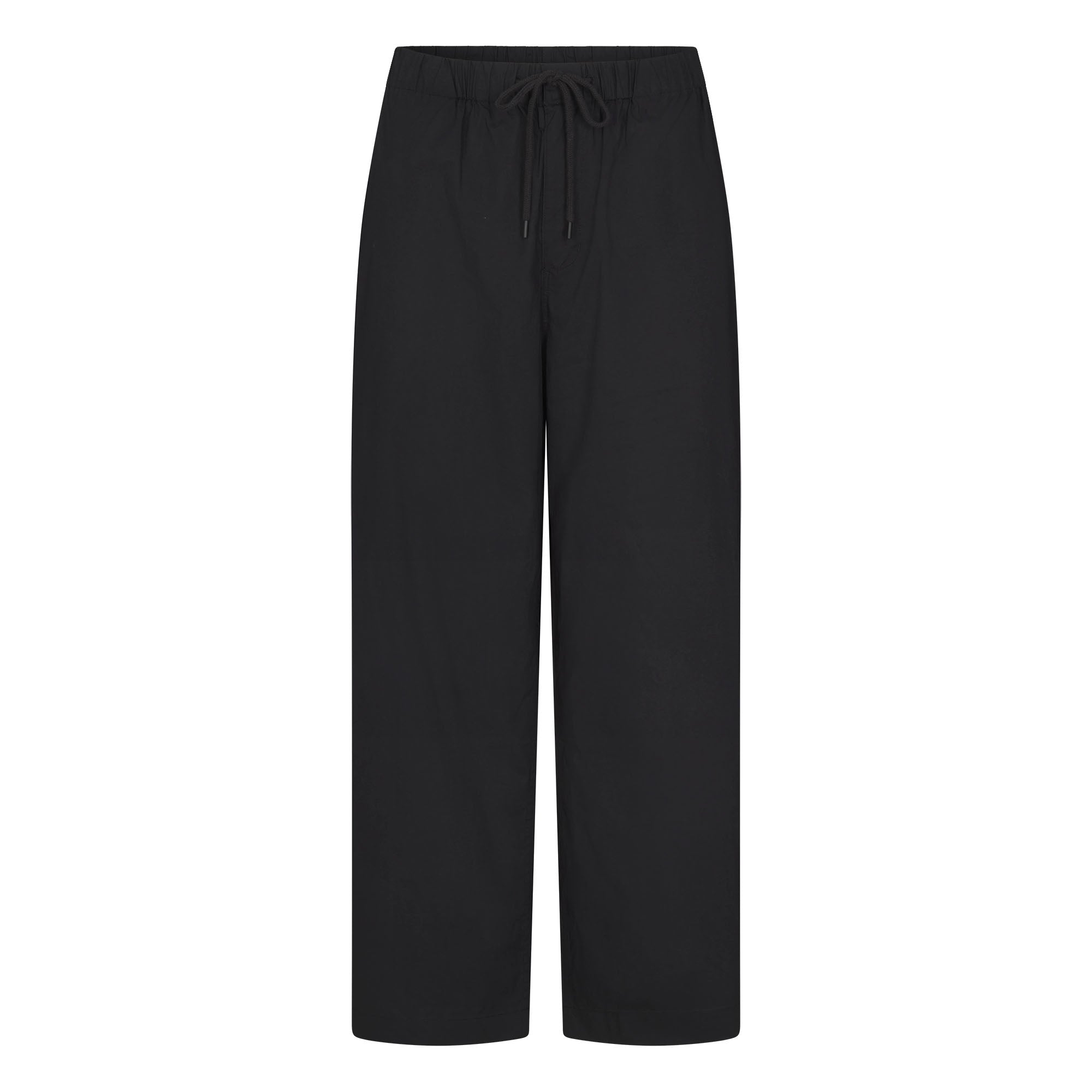 WOVEN COTTON OVERSIZED STRAIGHT LEG PANT | ONYX FLAT ON A WHITE BACKGROUND | FLT
