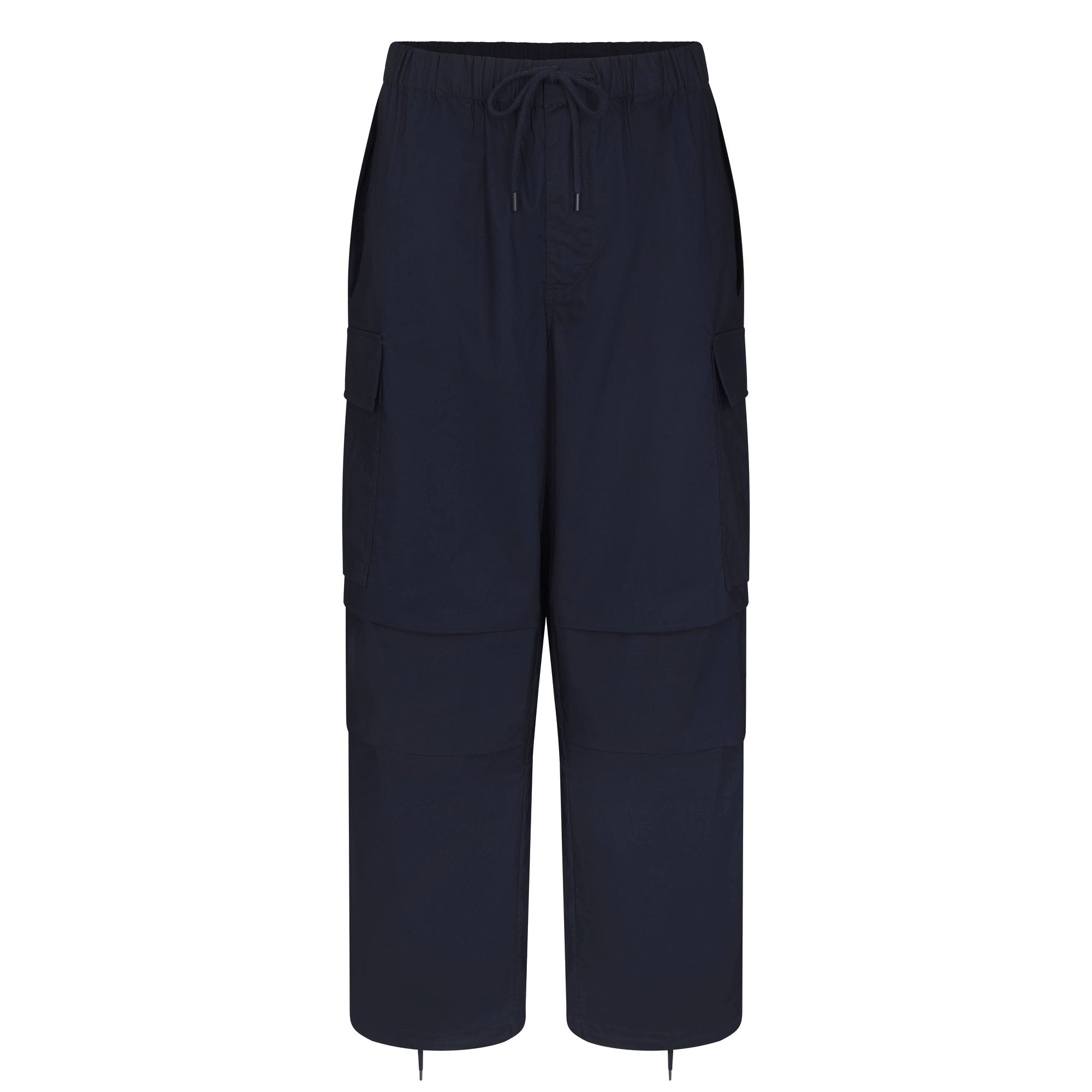 WOVEN COTTON OVERSIZED LOW RISE CARGO PANT | NAVY FLAT ON A WHITE BACKGROUND | FLT