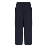 WOVEN COTTON OVERSIZED LOW RISE CARGO PANT | NAVY FLAT ON A WHITE BACKGROUND | FLT