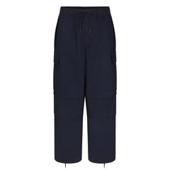 WOVEN COTTON OVERSIZED LOW RISE CARGO PANT | NAVY FLAT ON A WHITE BACKGROUND | FLT