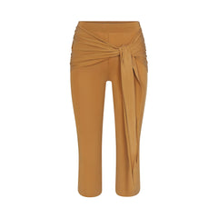 CUPRO JERSEY WRAP CAPRI | ALMOND FLAT ON A WHITE BACKGROUND | FLT