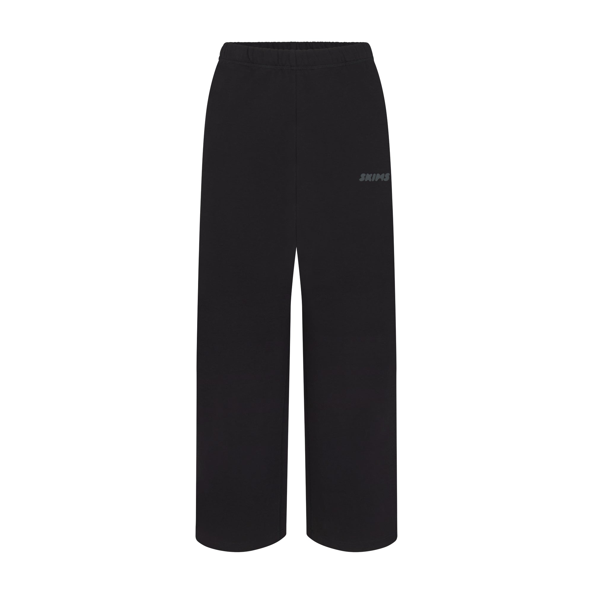 COTTON FLEECE STRAIGHT LEG PANT WITH EMBOSSED LOGO | ONYX FLAT ON A WHITE BACKGROUND | FLT