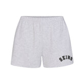COTTON FLEECE CLASSIC SHORT | LIGHT HEATHER GREY WITH ONYX LOGO FLAT ON A WHITE BACKGROUND | FLT