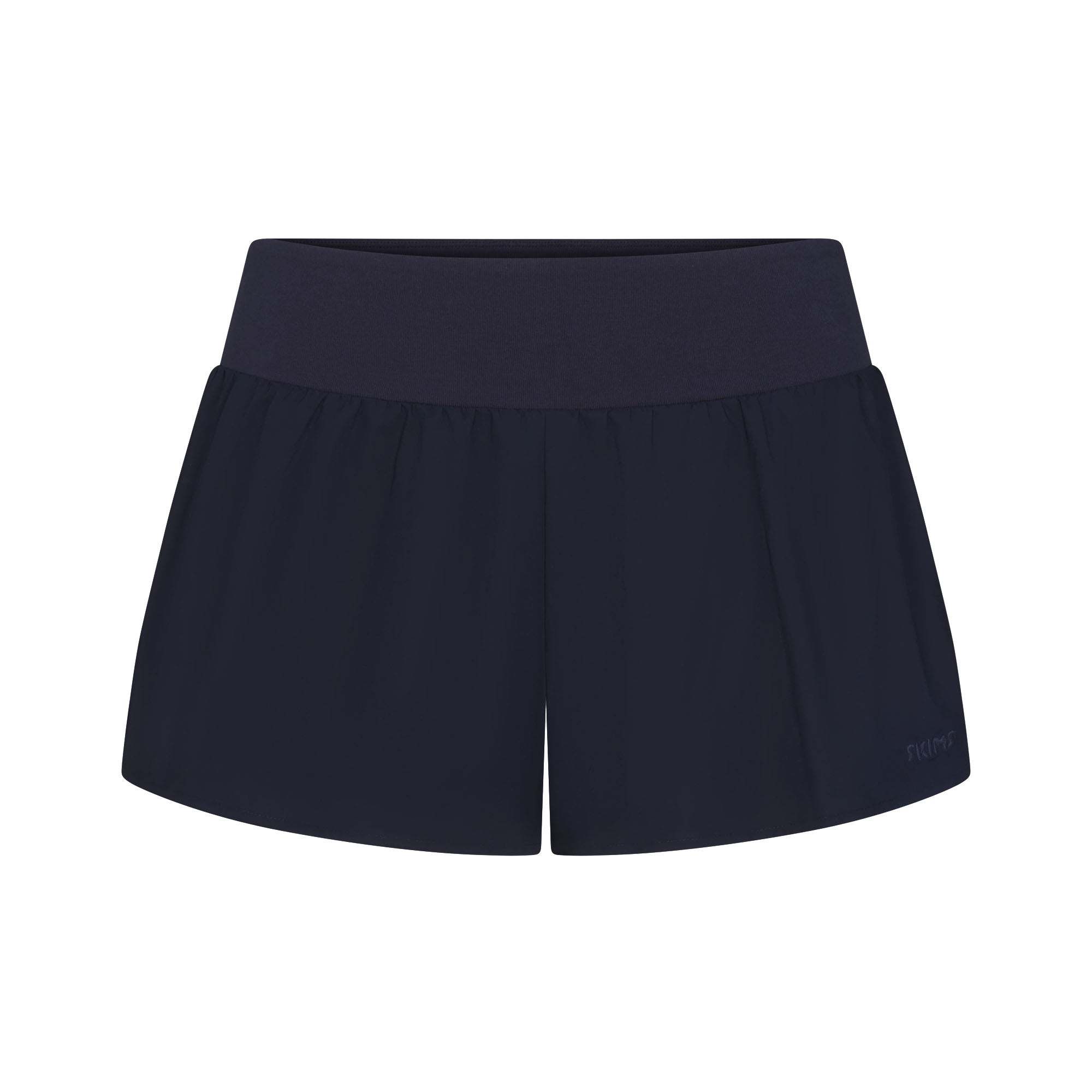 WOVEN COTTON FLUTTER SHORT | NAVY FLAT ON A WHITE BACKGROUND | FLT