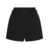 COTTON FLEECE OVERSIZED DOUBLE WAISTBAND SHORT | ONYX FLAT ON A WHITE BACKGROUND | FLT