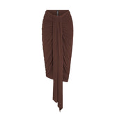 SHEER MODAL DRAPED SKIRT | COCOA FLAT ON A WHITE BACKGROUND | FLT