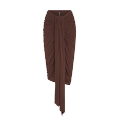 SHEER MODAL DRAPED SKIRT | COCOA FLAT ON A WHITE BACKGROUND | FLT