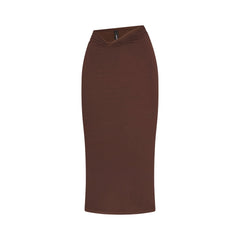 SHEER MODAL MIDI SKIRT | COCOA FLAT ON A WHITE BACKGROUND | FLT